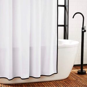 CB2 Capri White and Black Border Shower Curtain 72"x72” NWOT